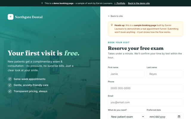 Dental booking funnel