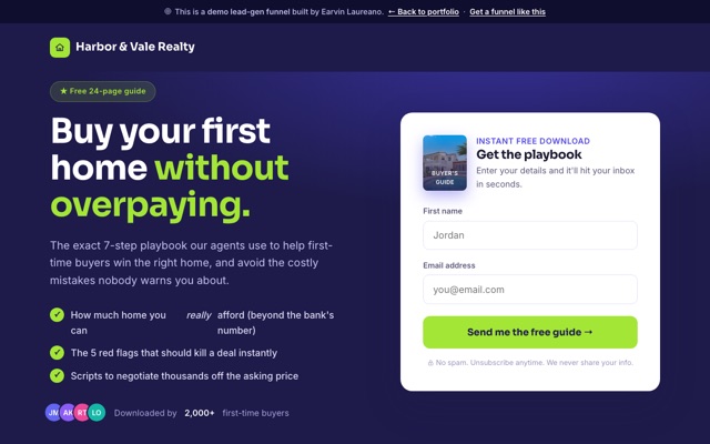 First-Time Buyer's Playbook opt-in funnel