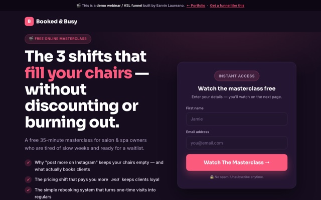 Booked & Busy webinar funnel