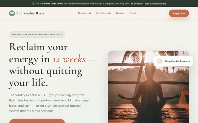 The Vitality Reset sales funnel